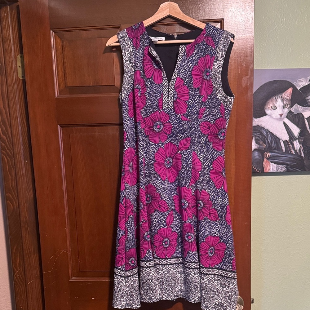 Maggy London Pink and Black Floral Midi Dress size 12